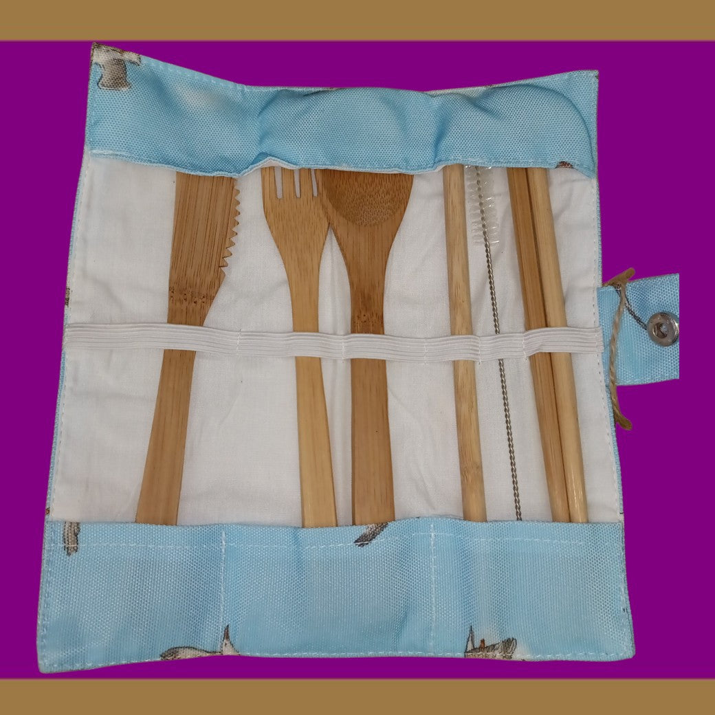 Bamboo Cutlery Set in Seagull Canvas Wrap