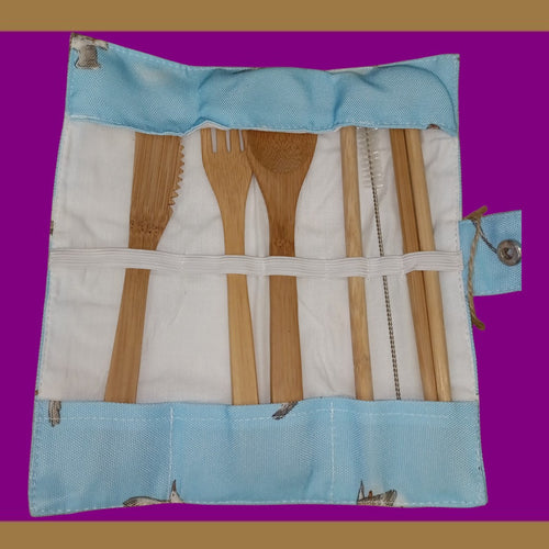 Bamboo Cutlery Set in Seagull Canvas Wrap