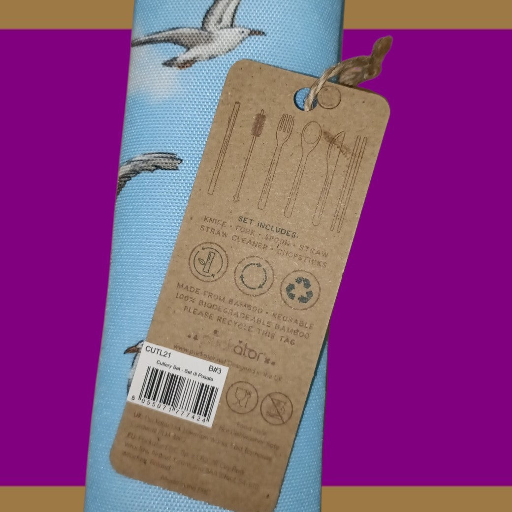 Bamboo Cutlery Set in Seagull Canvas Wrap