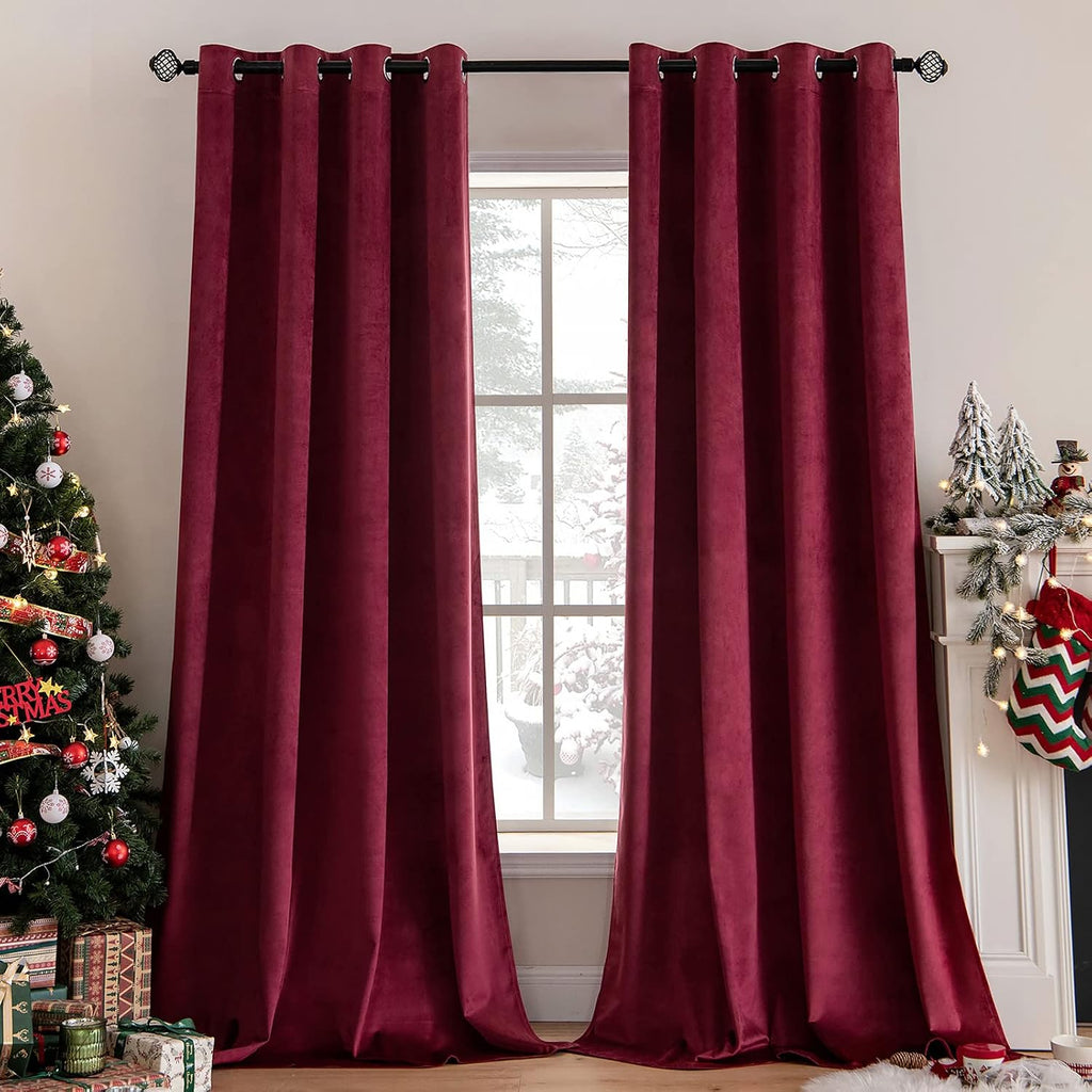 MIULEE Luxury Burgundy Velvet Curtains – 2 Panel Set, 90 Inch Drop