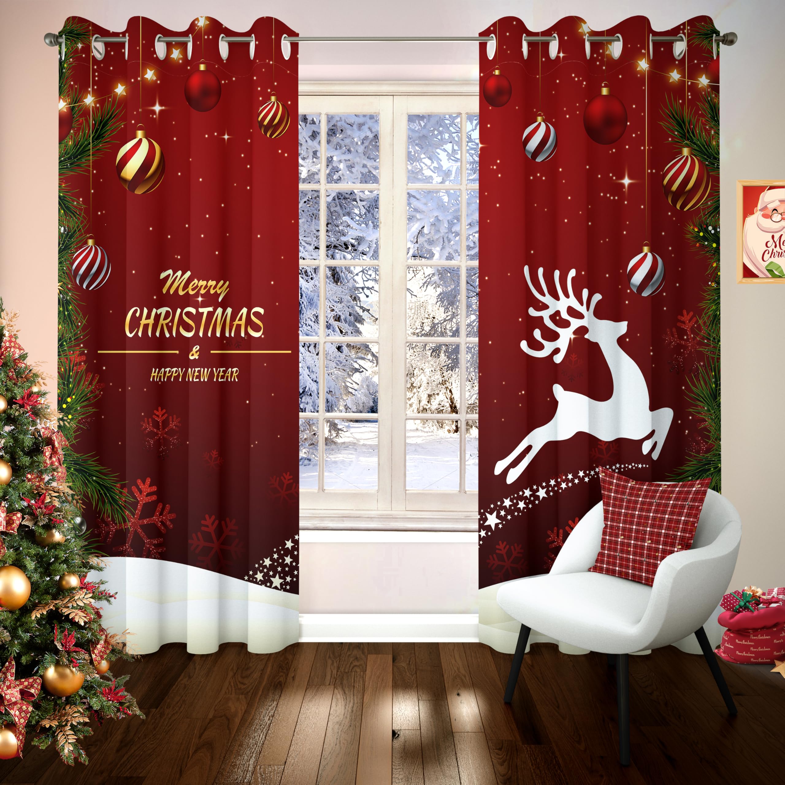 Christmas Deer Curtains for Bedroom & Living Room - W46 x L54
