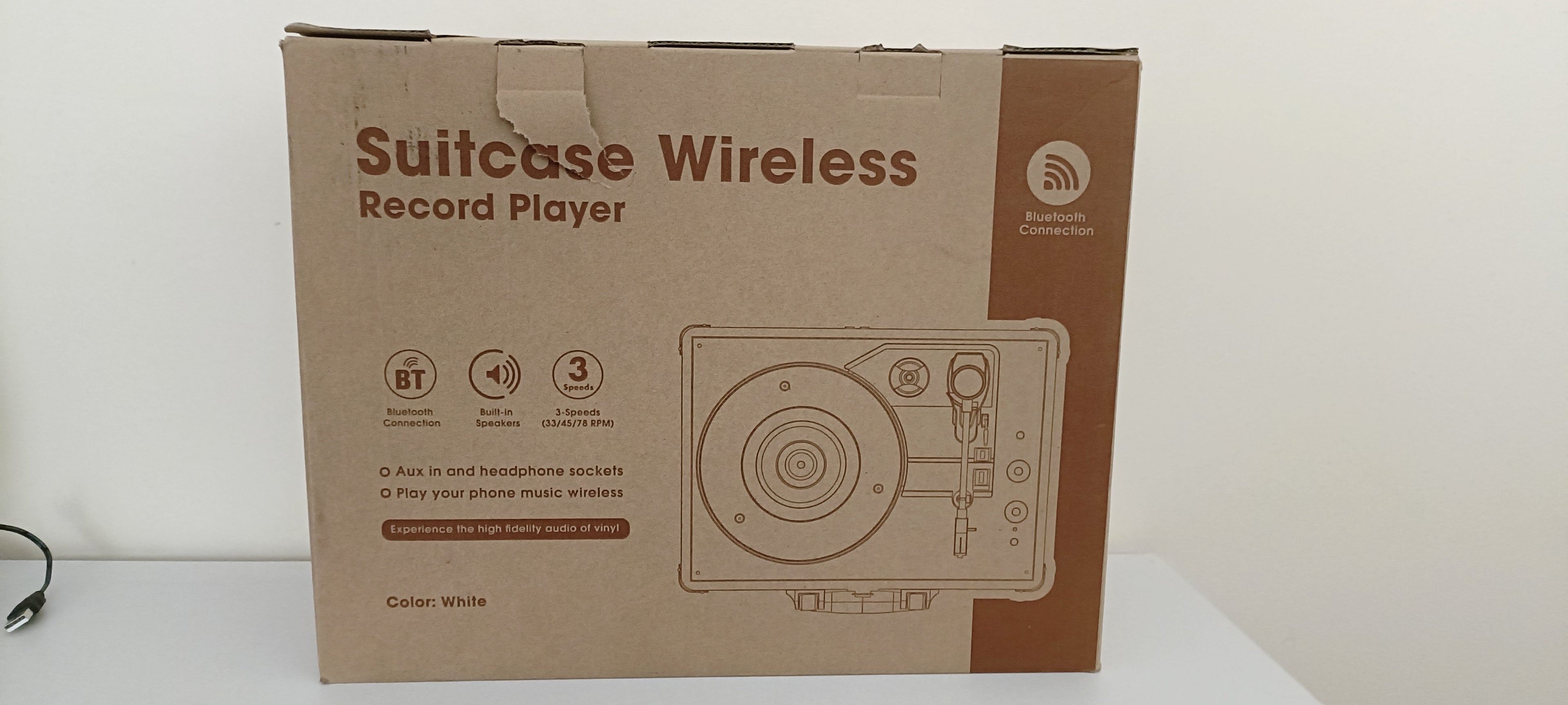 Suitcase Wireless Record Player White