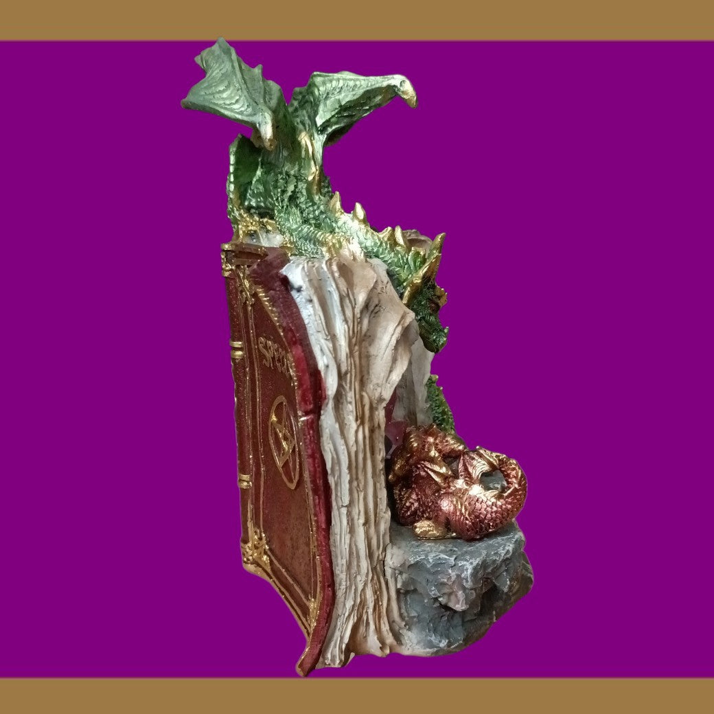 Dragon Spellbook Figurine – Fantasy Resin Ornament with Crystal Detail (Repairable)
