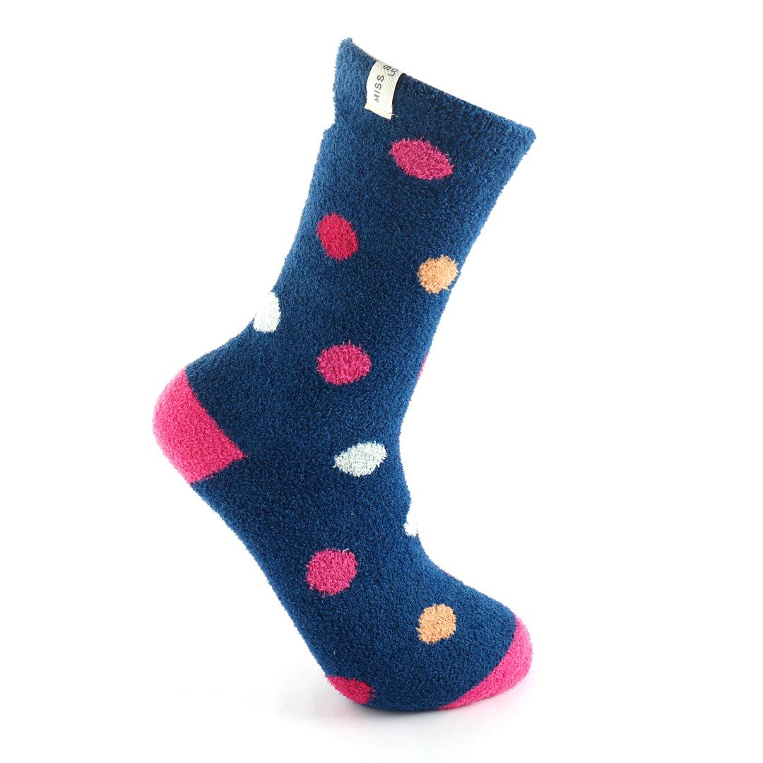 Miss Sparrow Fluffy Spots Socks Navy
