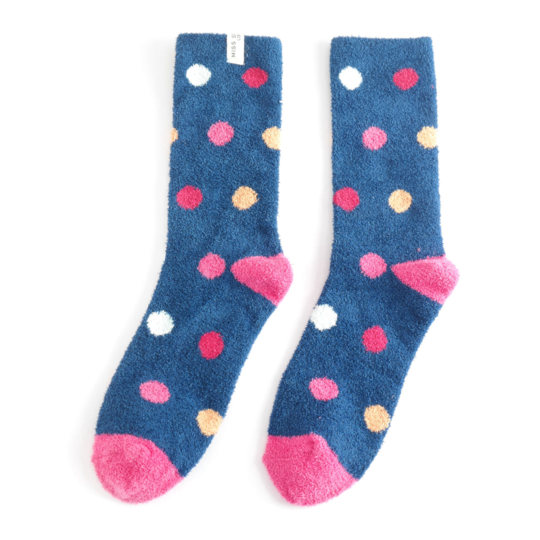 Miss Sparrow Fluffy Spots Socks Navy