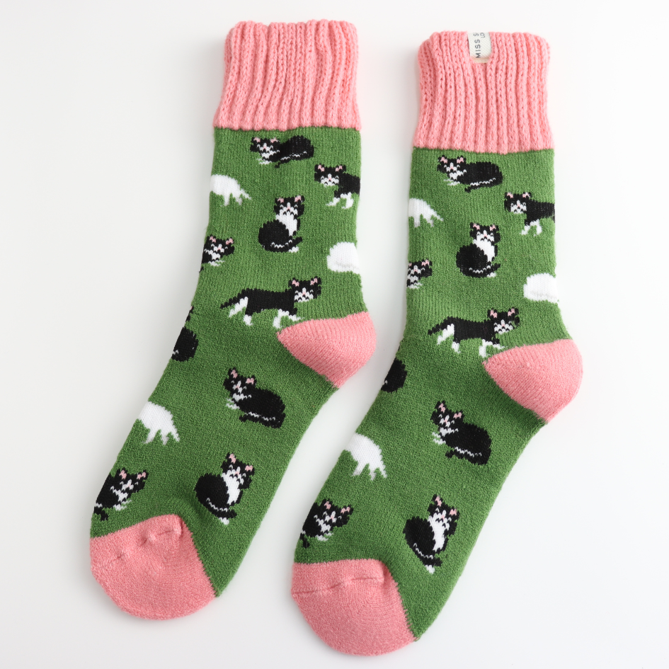 Miss Sparrow Winter Socks Black & White Cats