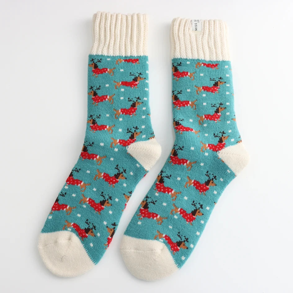 Miss Sparrow Winter Socks Christmas Sausage Dogs