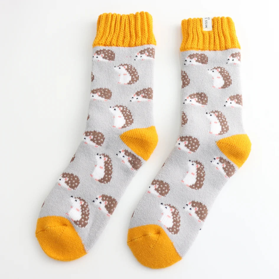 Miss Sparrow Winter Socks Cute Hedgehogs