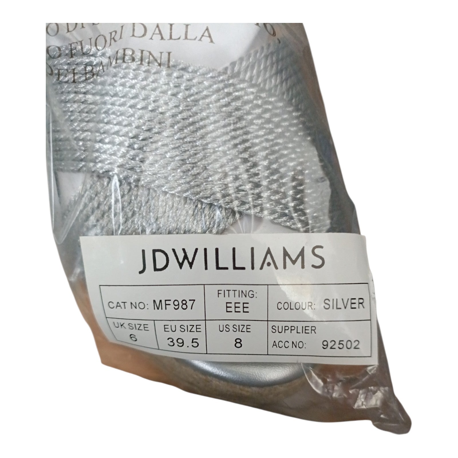 JD Williams Malibu Silver Leather Espadrille Wedge Sandals – Extra Wide Fit (EEE) – UK 6