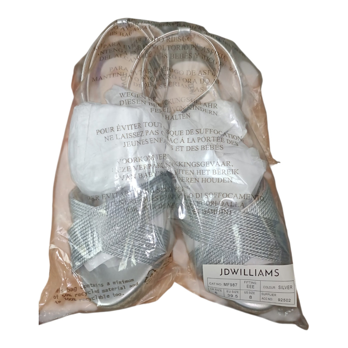 JD Williams Malibu Silver Leather Espadrille Wedge Sandals – Extra Wide Fit (EEE) – UK 6